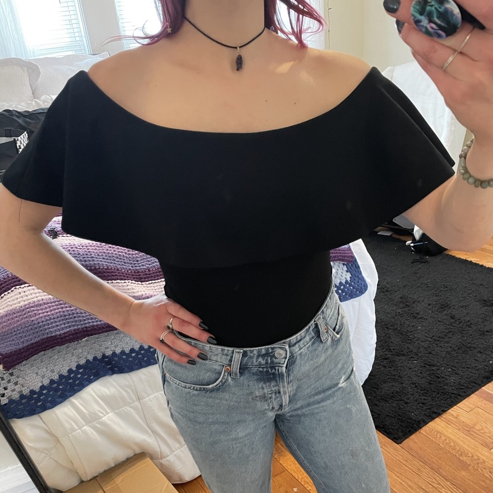 Black Flowy Off-the-Shoulder Bodysuit